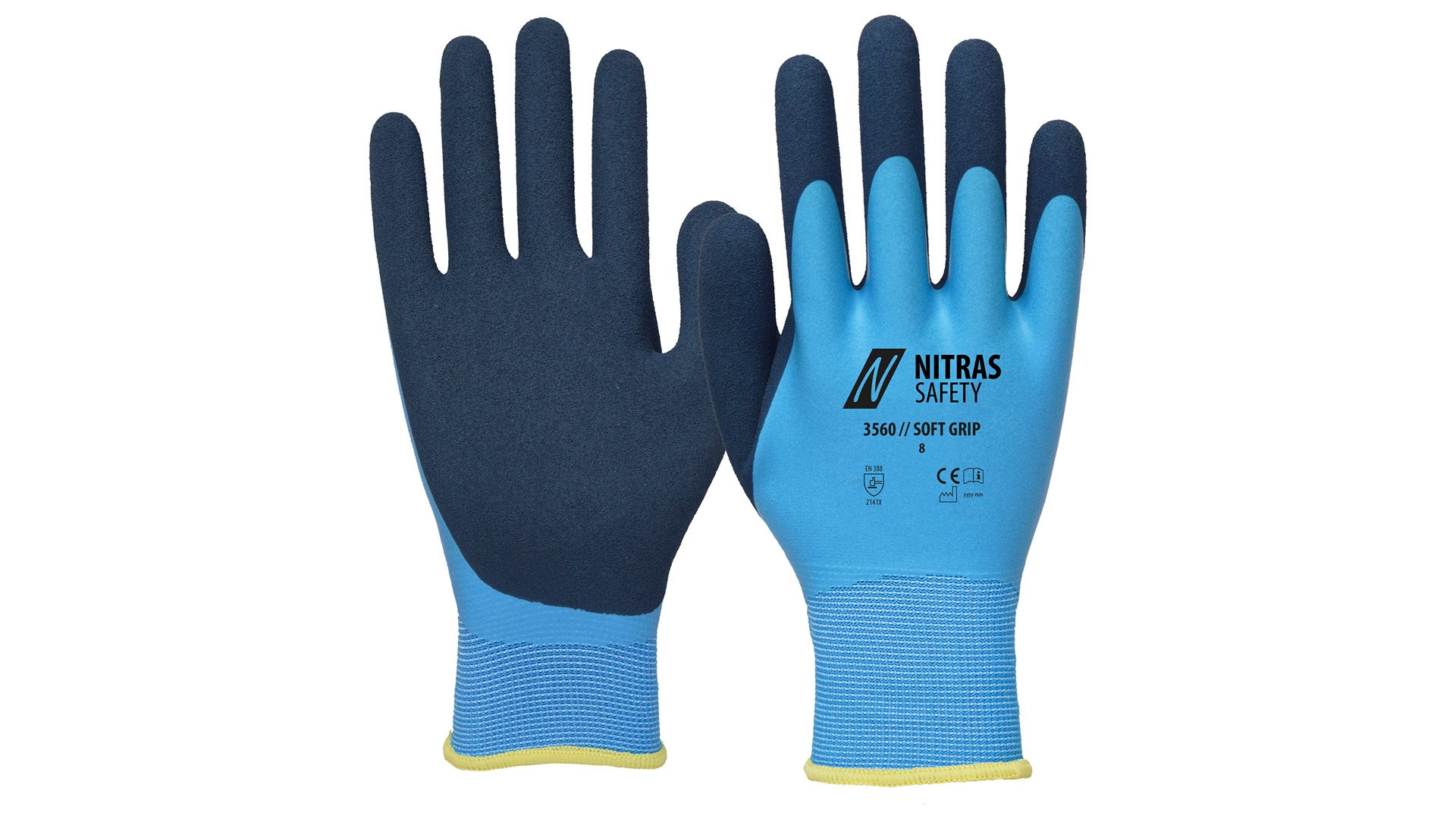NITRAS SAFETY Blue Polyester Polyester Work Gloves, Size 7, Latex Foam Coating