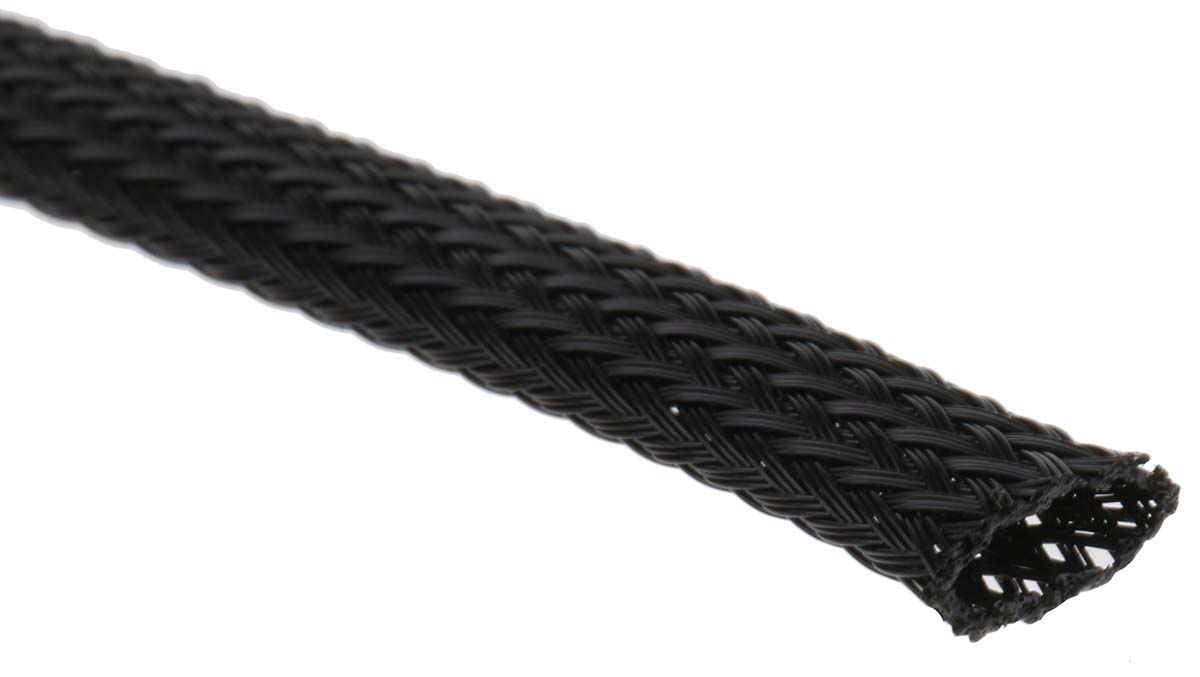 HellermannTyton Expandable Braided PET Black Cable Sleeve, 6mm Diameter, 5m Length, Helagaine HEGP Series