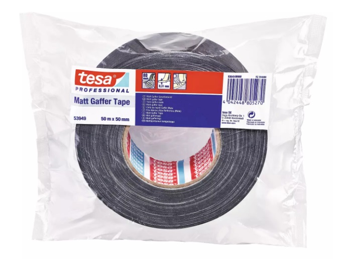 Tesa 53949 Black Matt Gaffa Duct Tape, 50mm x 50m, 0.31mm Thick