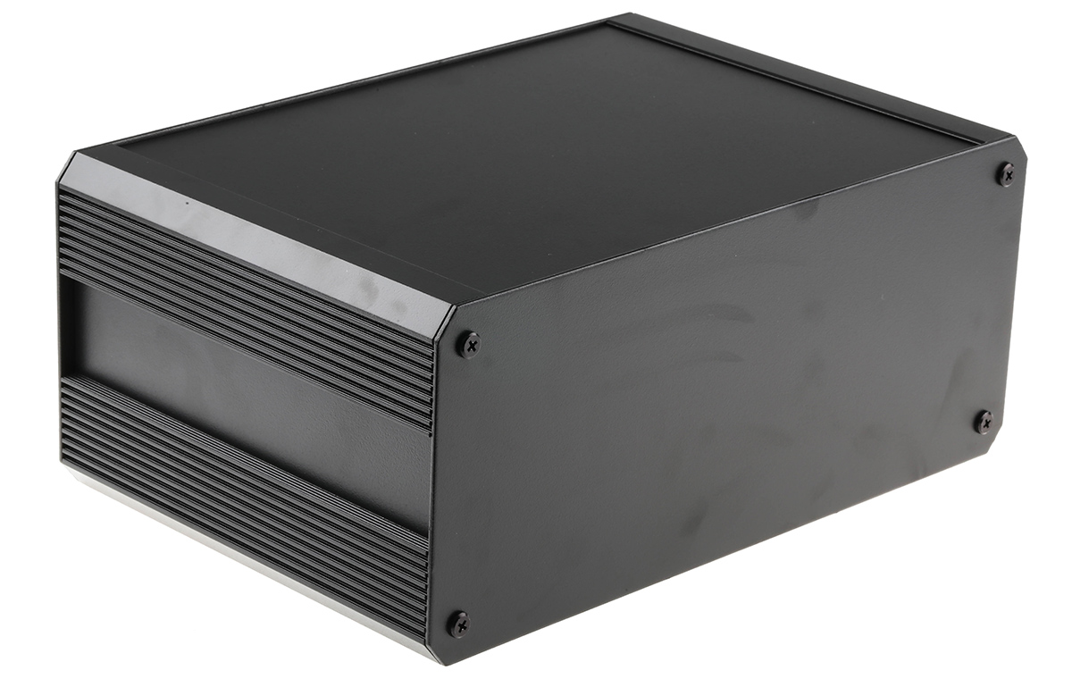 RS PRO Black Extruded Aluminium Heat Sink Case, IP40, Black Lid, 200 x 300 x 130mm