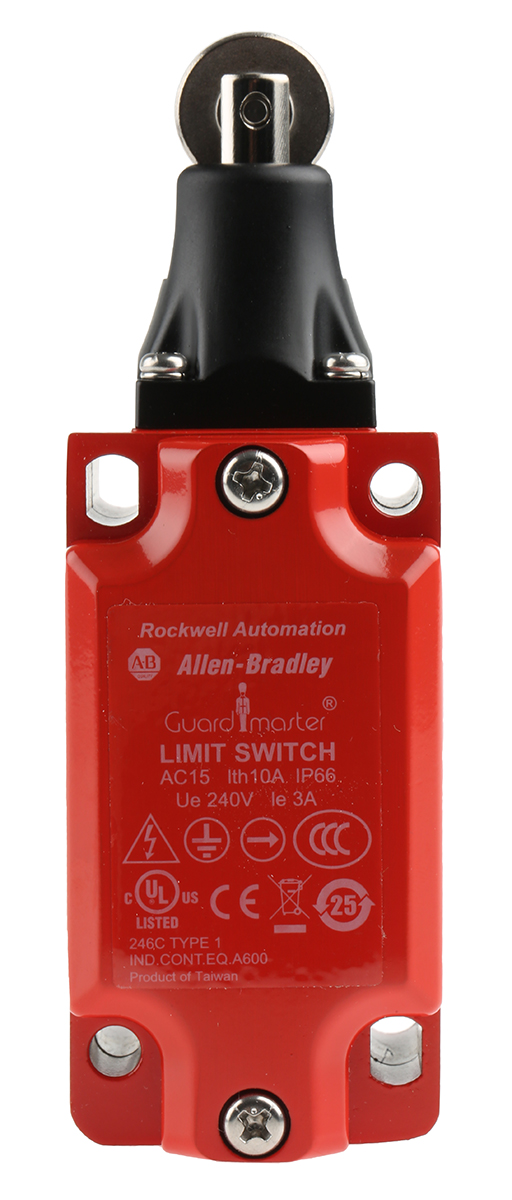 Allen Bradley Guardmaster 440P Series Roller Plunger Interlock Switch, 2NO/2NC, IP66, 4PST, Metal Housing