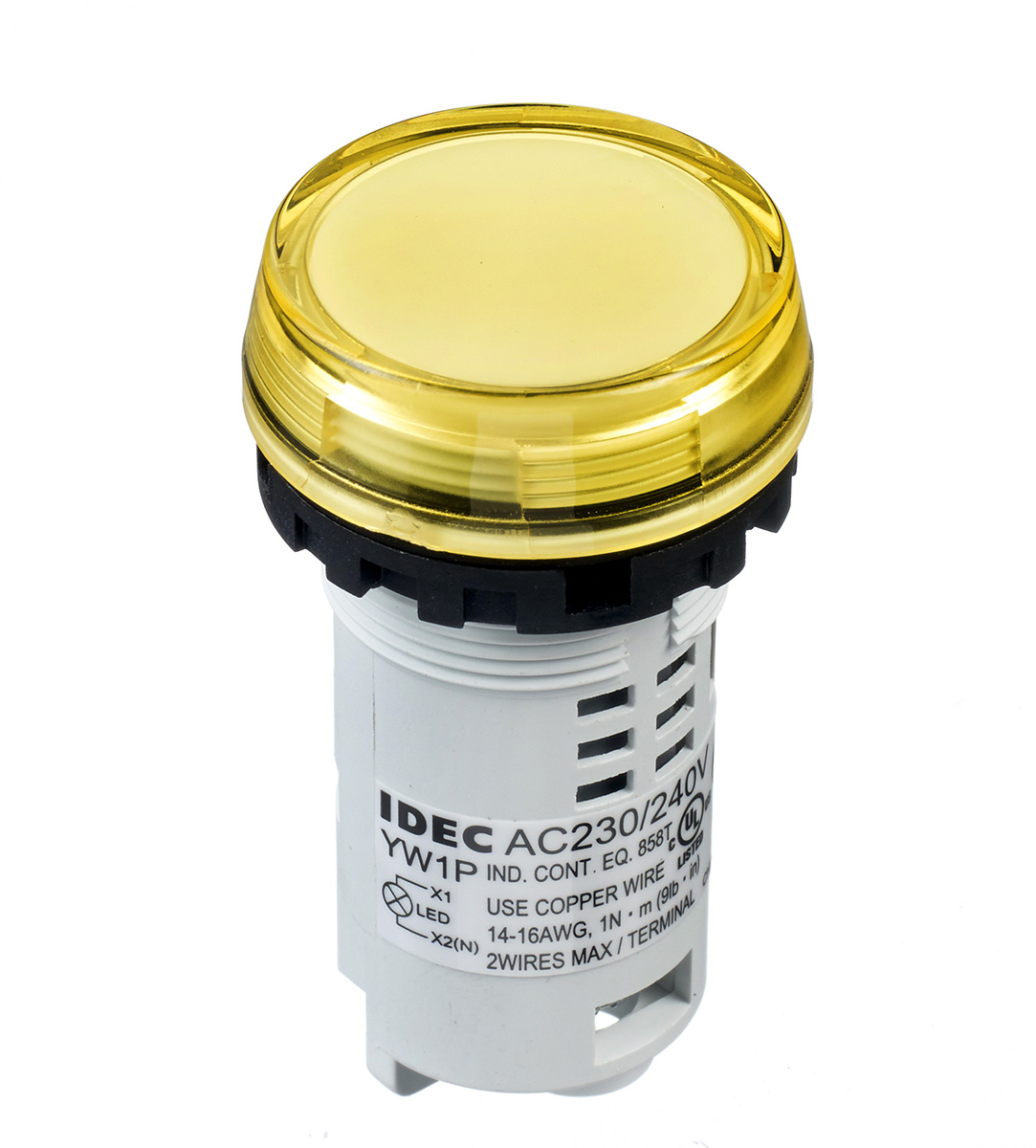 Idec, IDEC YW, Panel Mount Yellow LED Pilot Light, 22mm Cutout, 230/240V ac