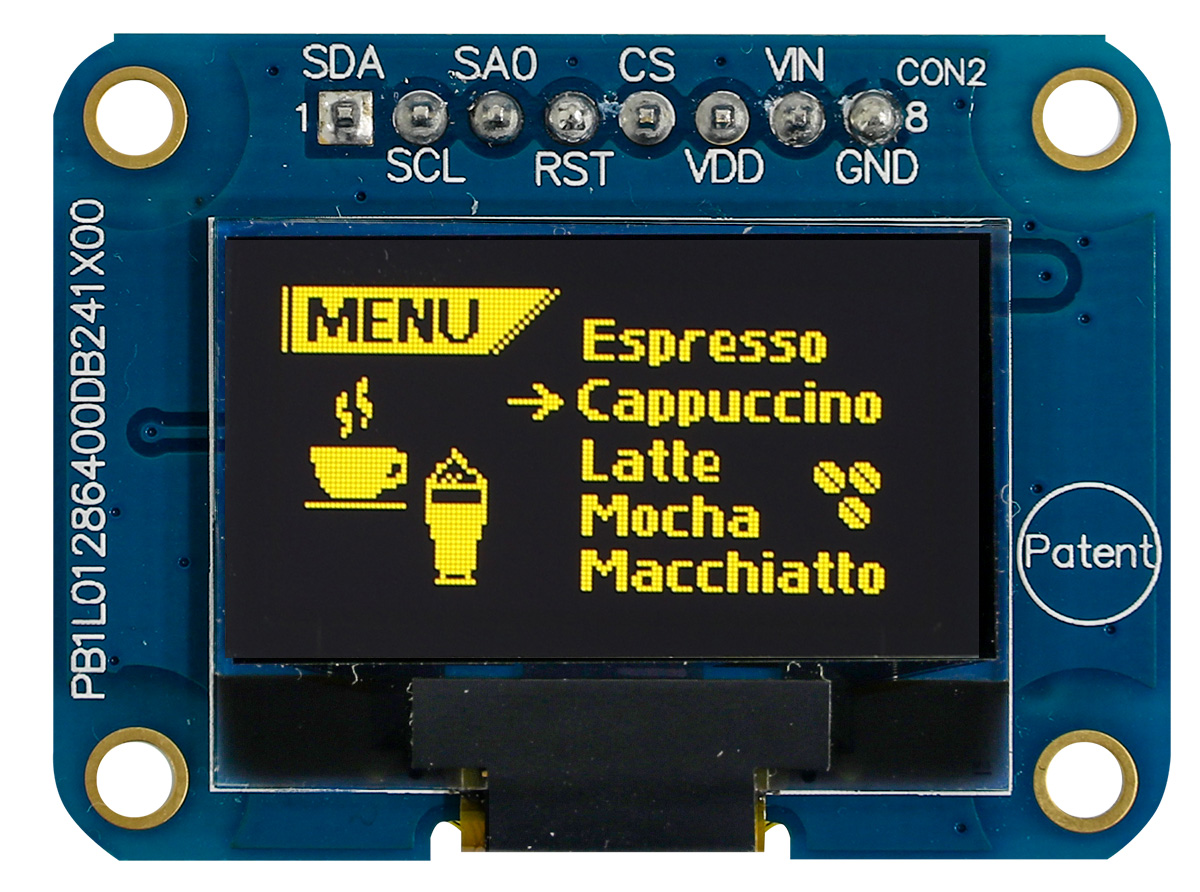 Midas 0.96in Yellow Passive matrix OLED Display 128 x 64pixels COB I2C Interface