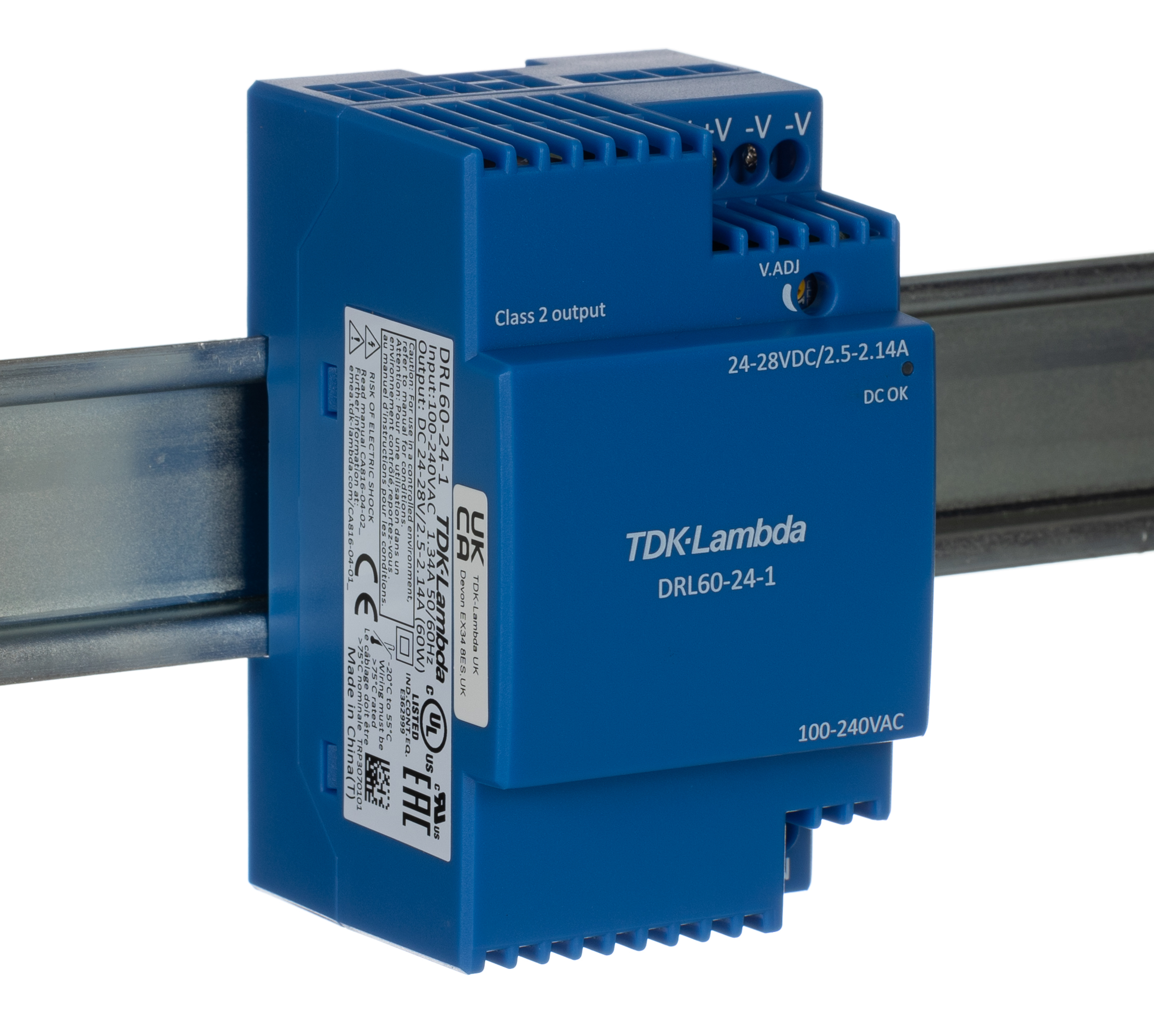 TDK-Lambda DRL-60 Switched Mode DIN Rail Power Supply, 85 → 264V ac ac Input, 24V dc dc Output, 2.5A Output, 60W