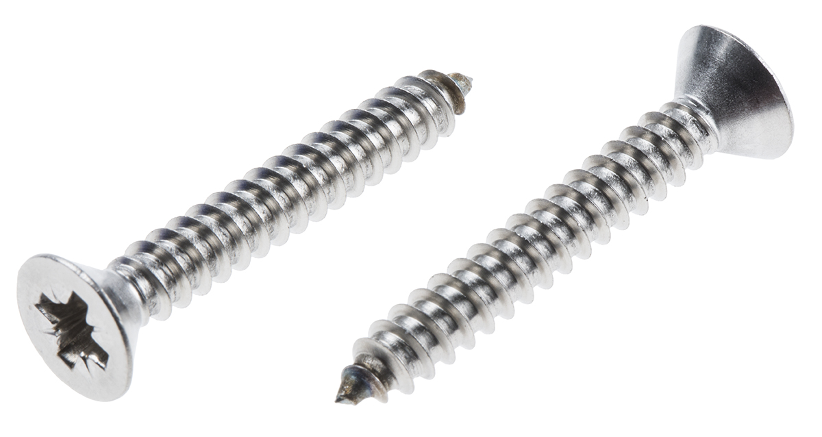RS PRO Plain Stainless Steel Countersunk Head Self Tapping Screw, N°12 x 1.1/2in Long 38mm Long