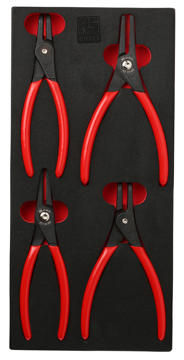 RS PRO 4-Piece Circlip Plier Set, 180 mm Overall
