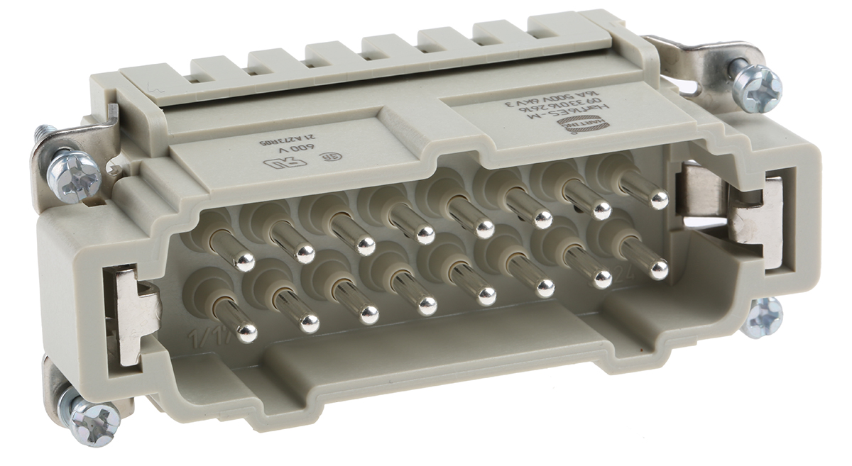 HARTING Heavy Duty Power Connector Insert, 16A, Male, Han ES Series, 16 Contacts