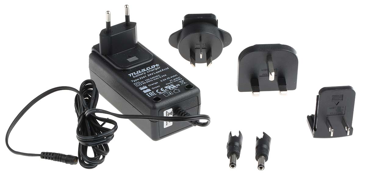 Mascot Battery Charger For Lead Acid 24V 500mA with AUS, EU, UK, USA plug