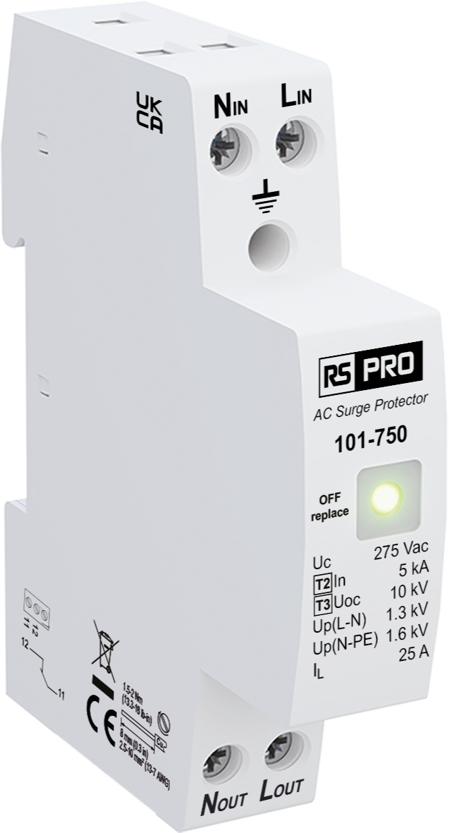 RS PRO Single Phase Industrial Surge Protector, 10kA, 1.3kV, DIN Rail Mount