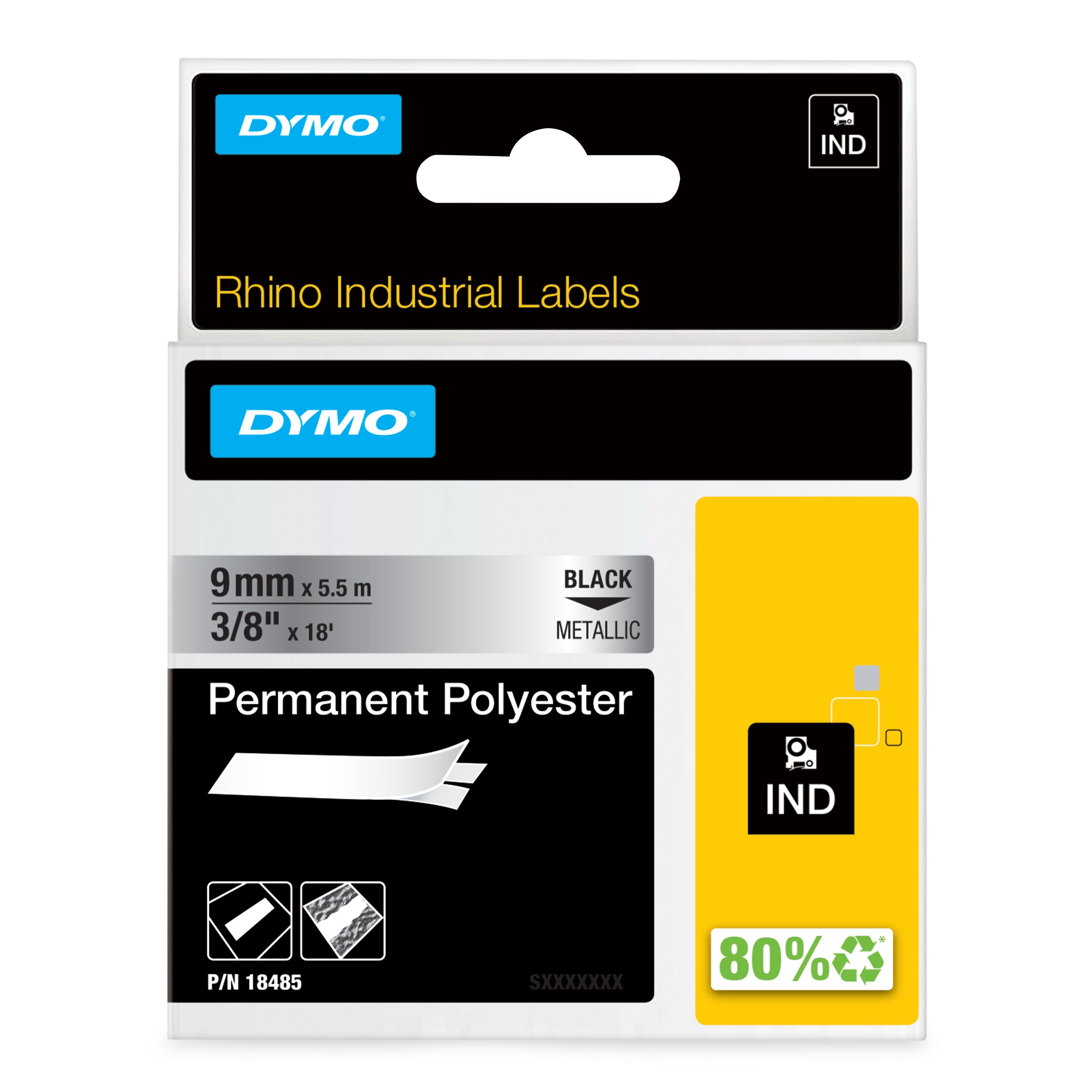 Dymo Black on Silver Label Printer Tape, 5.5 m Length, 9 mm Width