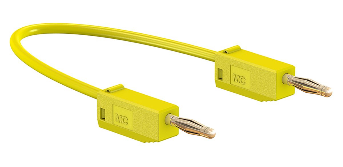 Staubli 2 mm Connector Test Lead, 10A, 30 V ac, 60V dc, Yellow, 500mm Lead Length