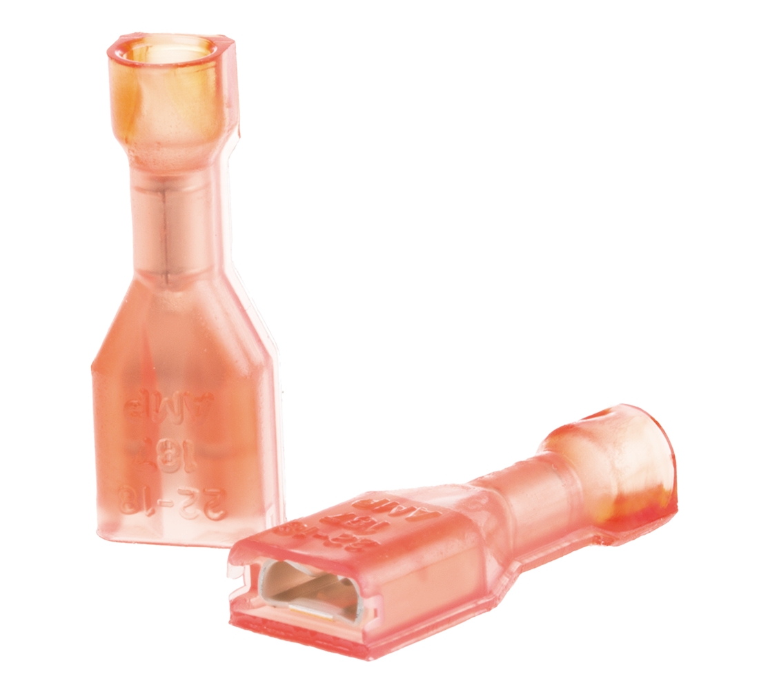 TE Connectivity Ultra-Fast Plus .187 Red Insulated Female Spade Connector, Receptacle, 4.75 x 0.81mm Tab Size, 0.3mm²