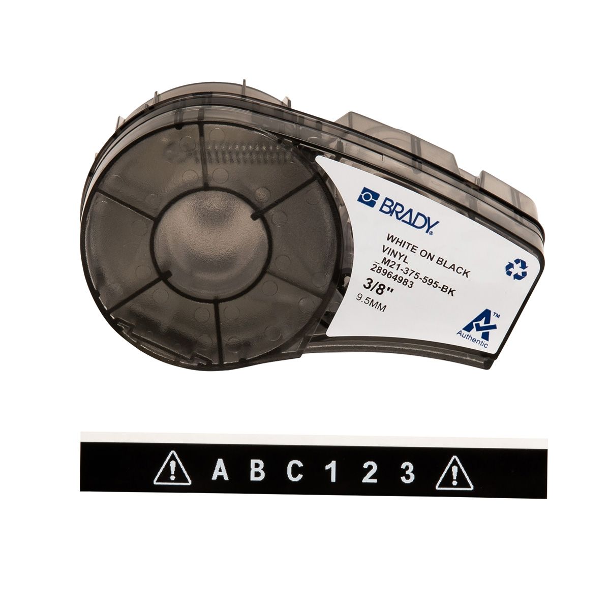 Brady B-595 White on White on Black Label Printer Tape, 6.4 m Length, 9.53 mm Width