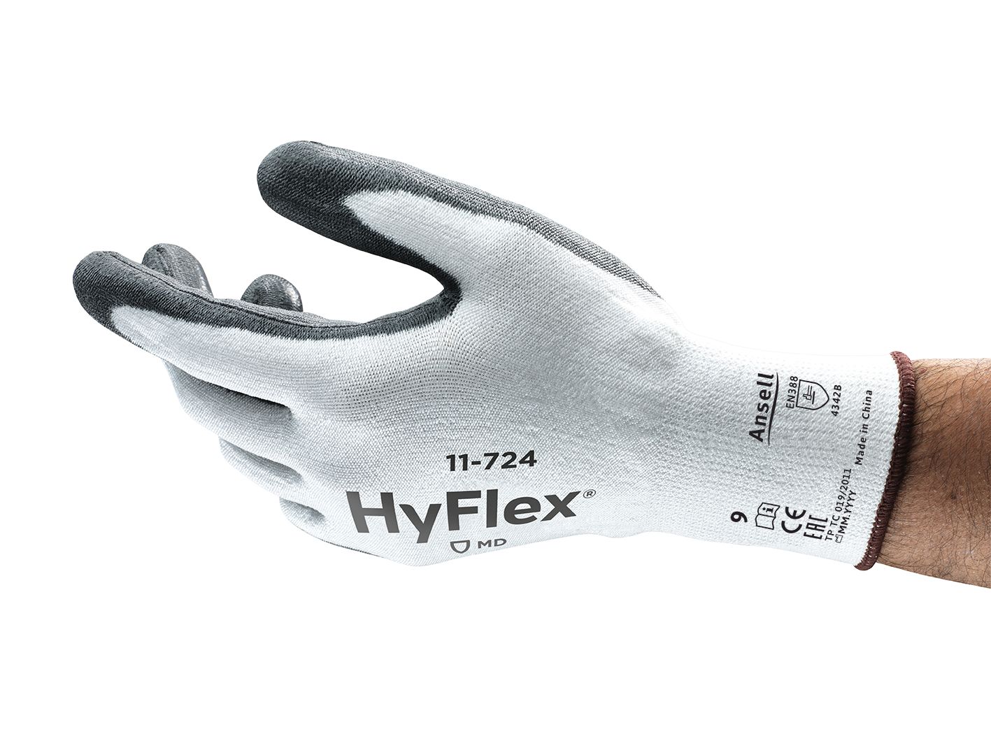 Ansell 11-724 White Spandex Work Gloves, Size 8, Polyurethane Coating