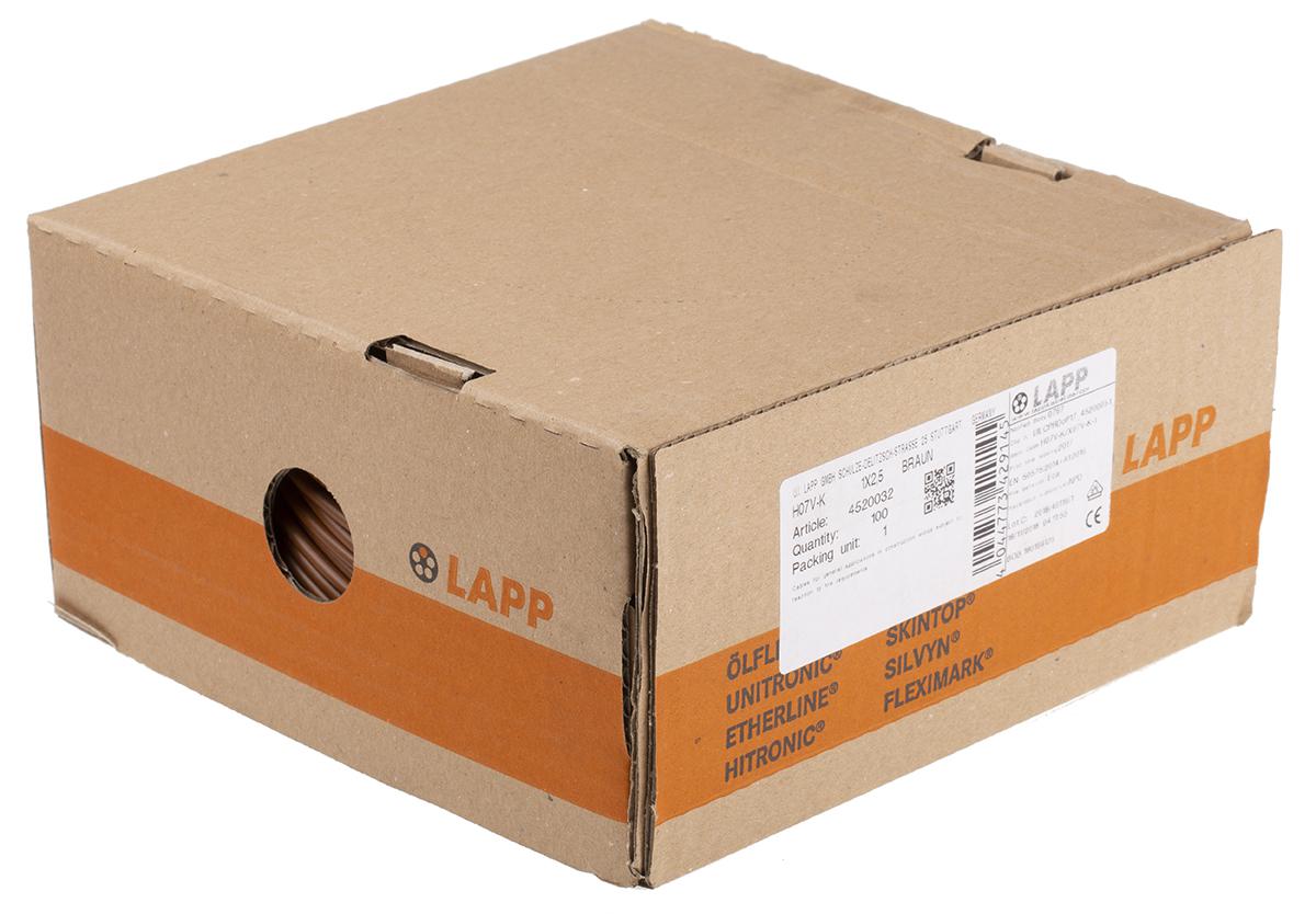 Lapp ÖLFLEX® H07V-K Series Brown 2.5 mm² Hook Up Wire, 14 AWG, 50/30, 100m, PVC Insulation, 4520032