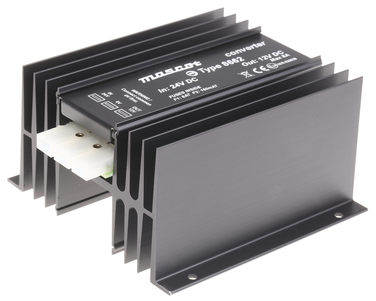 Mascot DC-DC Converter, 13.5V dc/ 8A Output, 20 → 32 V dc Input, 100W, Mounting Bracket, +25°C Max Temp -20°C