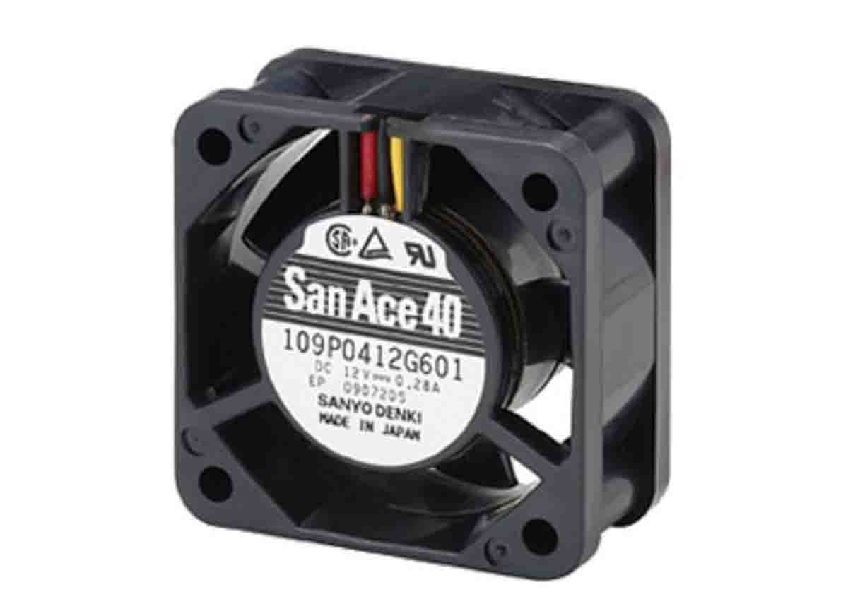 Sanyo Denki 109P Series Axial Fan, 12 V dc, DC Operation, 10.9cfm, 2.16W, 180mA Max, 40 x 40 x 20mm