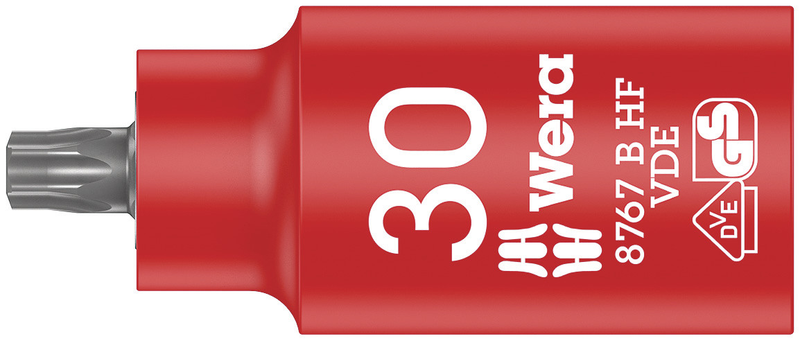 Wera 3/8 in Drive Insulated Bit Socket, Torx Bit, T30, 55 mm, 55 mm Overall Length