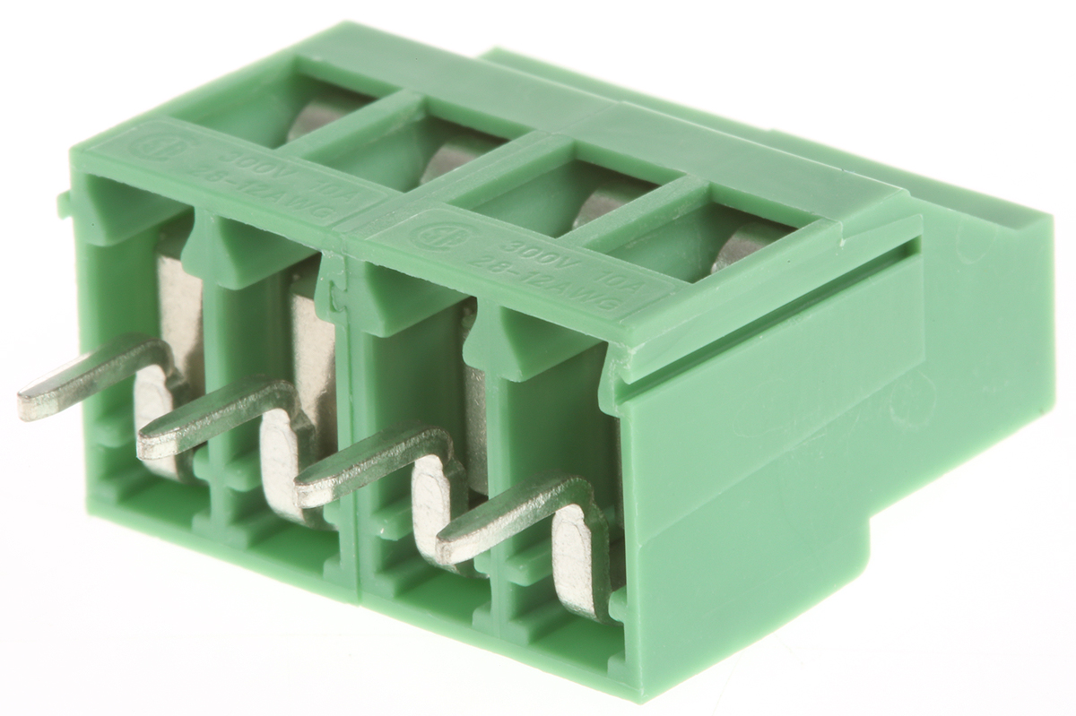 Phoenix Contact MKDS 3/4-5.08 Series PCB Terminal Block, 4-Contact, 5.08mm Pitch, Through Hole Mount, 1-Row, Screw