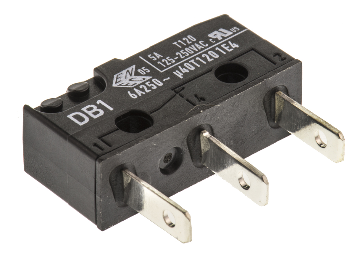 ZF Button Micro Switch, Tab Terminal, 6 A @ 250 V ac, SPDT