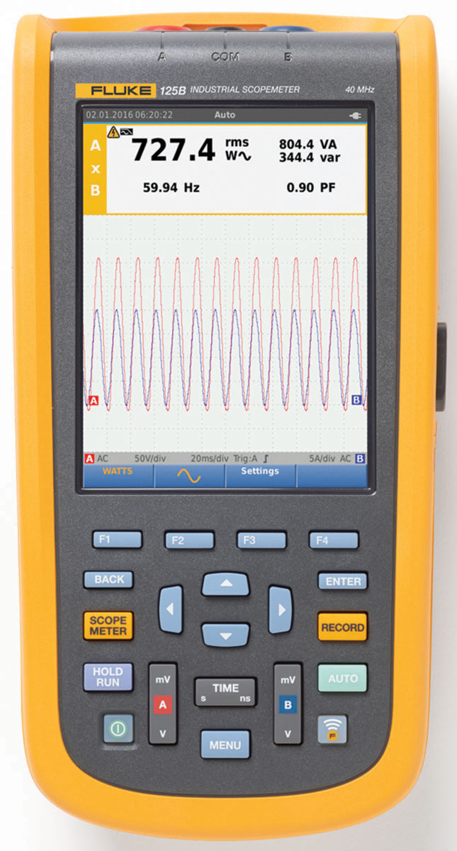 Fluke 125B ScopeMeter 120B Series, 40MHz Handheld Oscilloscope, 2 Analogue Channels - RS Calibrated