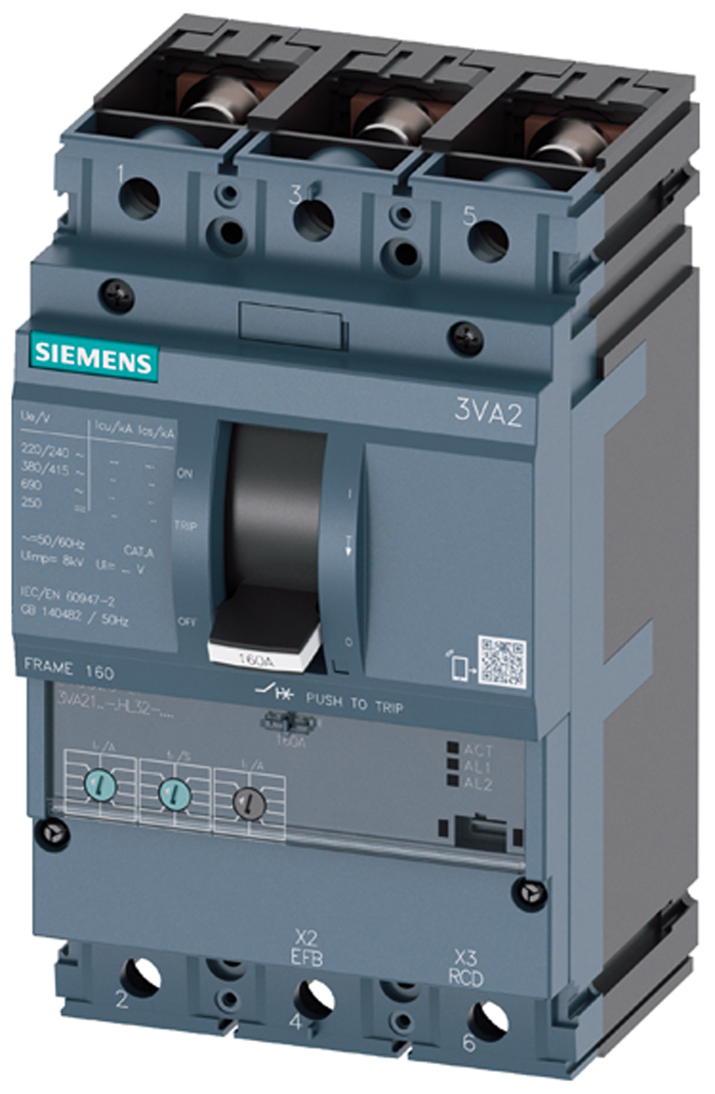 Siemens, SENTRON MCCB 3P 100A, Breaking Capacity 55 kA, Fixed Mount