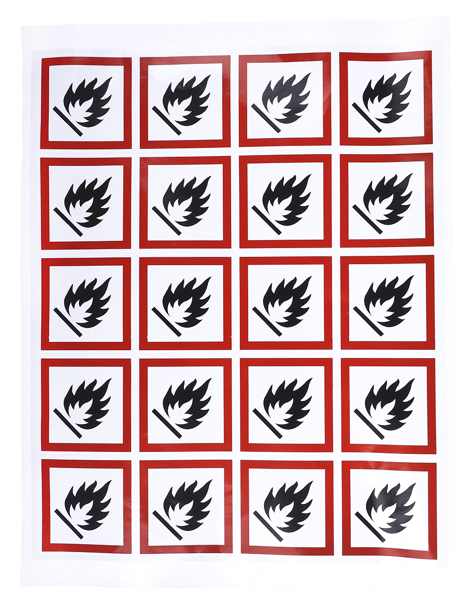 RS PRO Black, Red, White Gloss Polymeric Vinyl Safety Labels 40 mm x 40mm