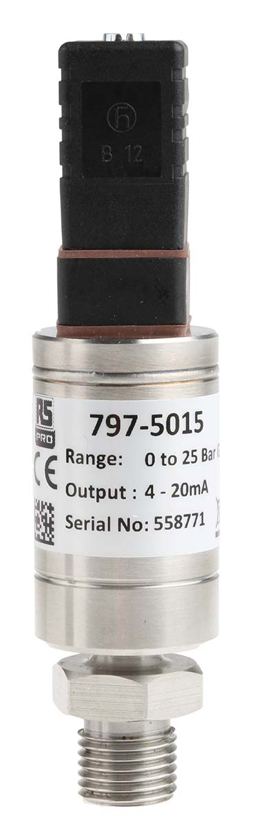 RS PRO Pressure Sensor, 0bar Min, 25bar Max, Current Output, Relative Reading