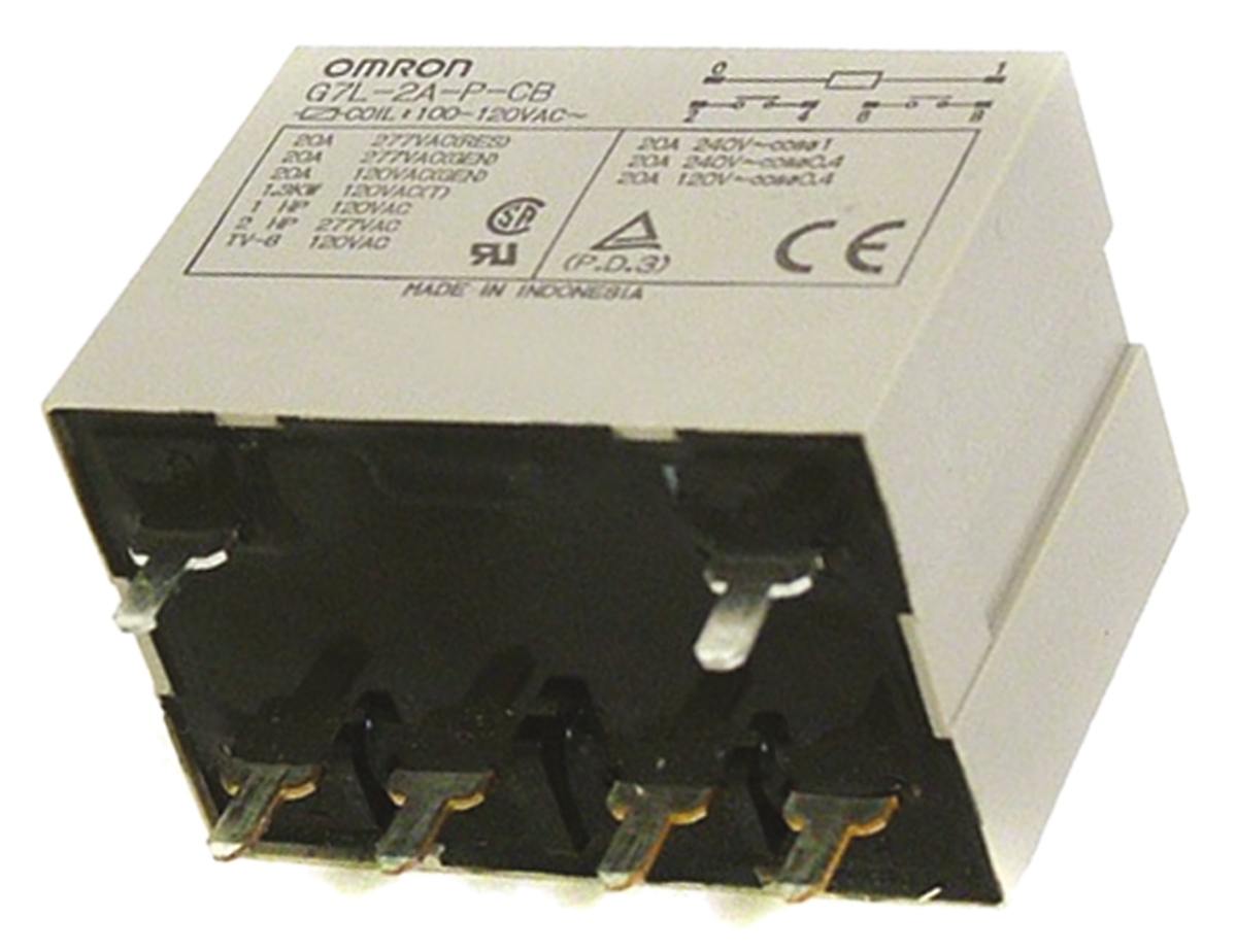 Omron PCB Mount Power Relay, 120V ac Coil, 20A Switching Current, DPST