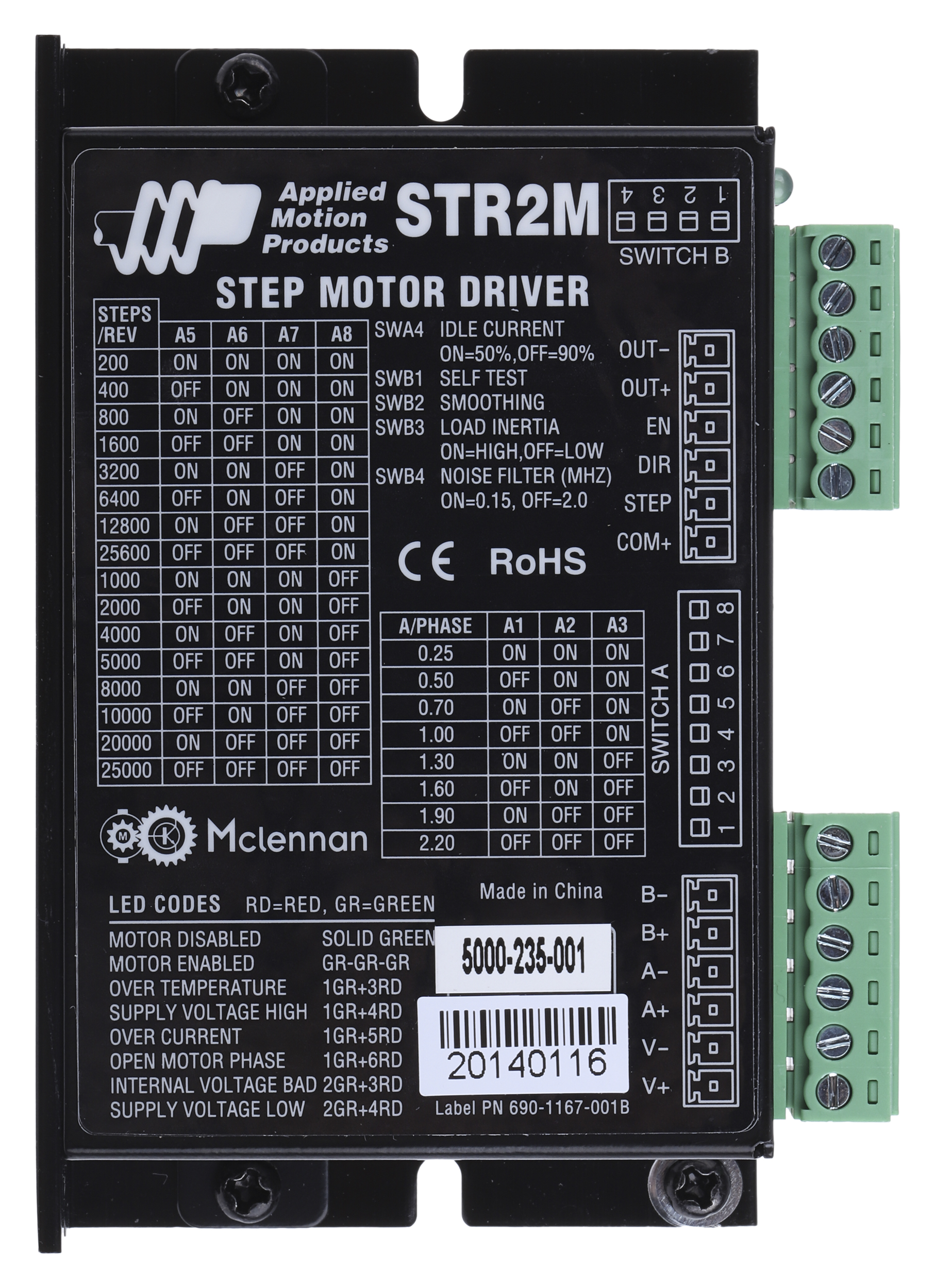 Applied Motion Systems Stepper Motor Controller, 48 V, 0.3 to 2.2 A, Amplifier Function