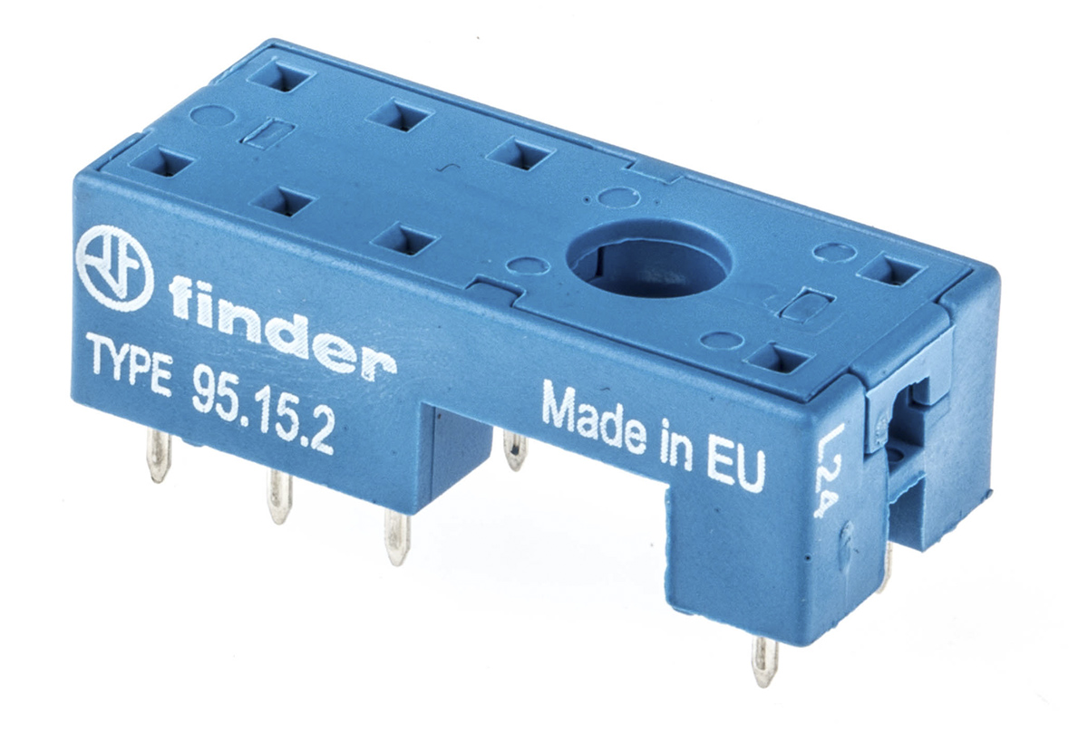 Finder 95 250V ac PCB Mount Relay Socket, for use with 40.52, 40.61, 41.52, 41.61, 41.81, 44.52, 44.62, 40.51 Series