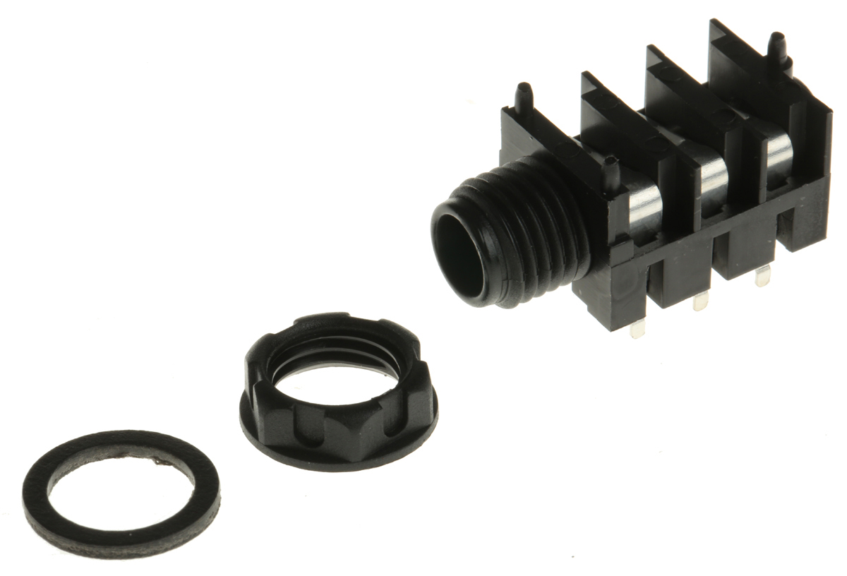 RS PRO Jack Connector 6.35 mm PCB Mount Stereo Socket, 3Pole 5A