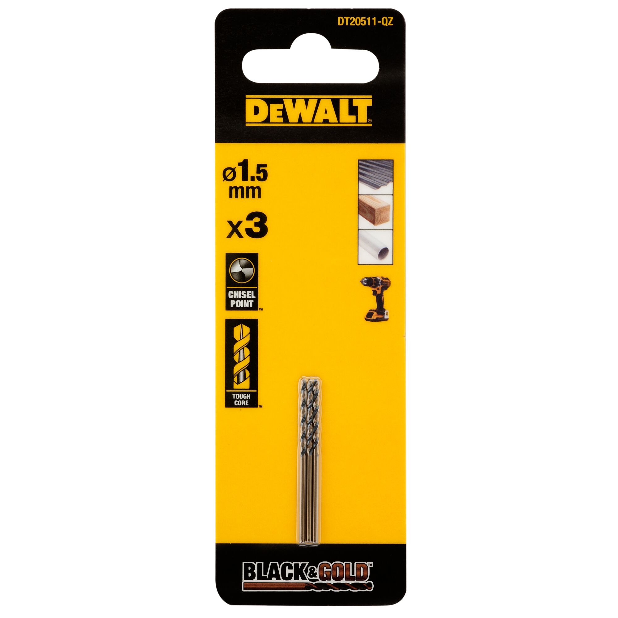 DeWALT DT205 Series HSS Twist Drill Bit for Metal, 1.5mm Diameter