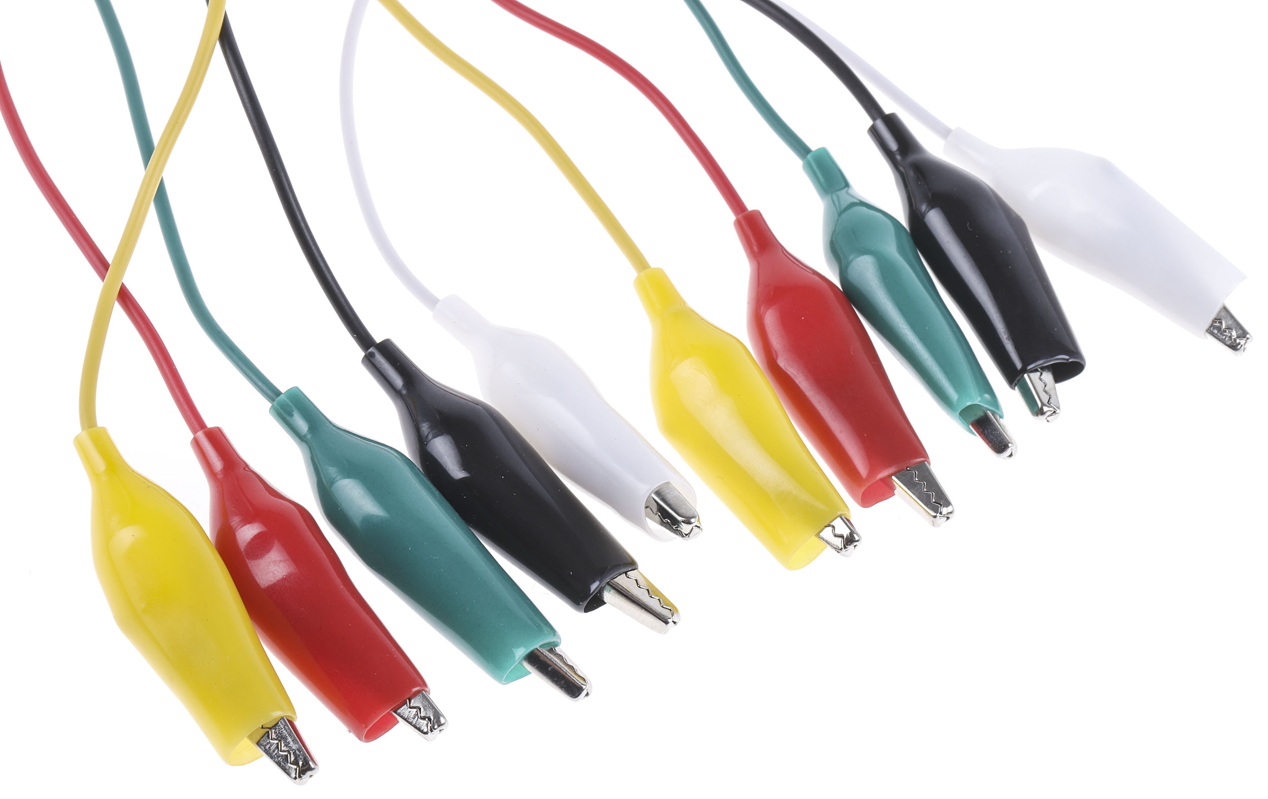 Mueller Electric Test Leads, 7A, 300V, Black, Green, Red, White, Yellow, 300mm Lead Length