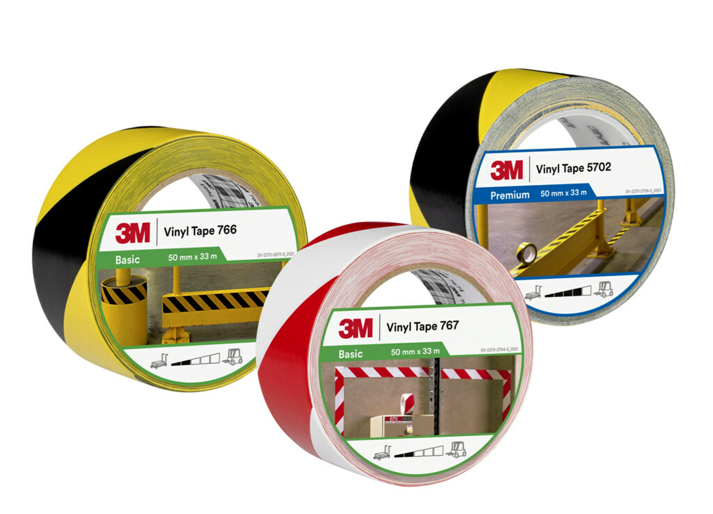 3M 766i Black, Yellow PVC 33m Hazard Tape, 0.125mm Thickness