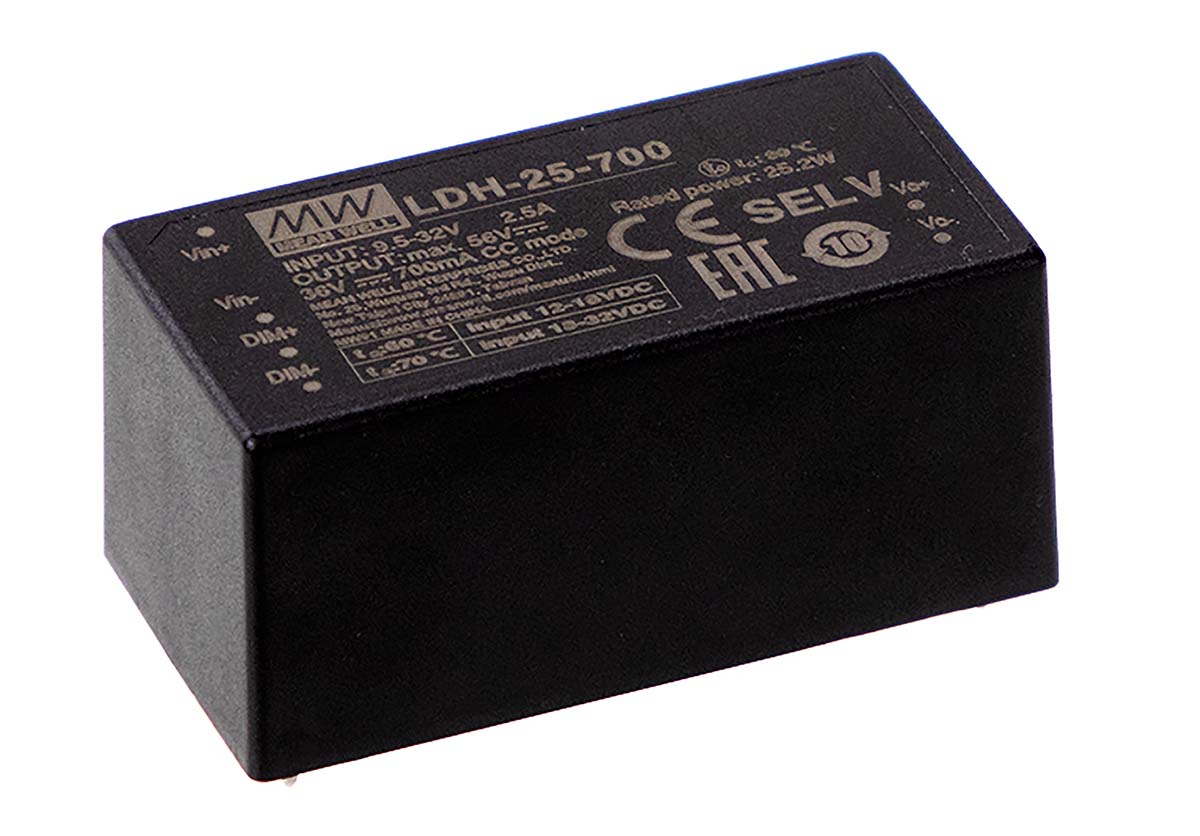 MEAN WELL LED Driver, 84V Output, 25W Output, 500mA Output, Constant Current Dimmable
