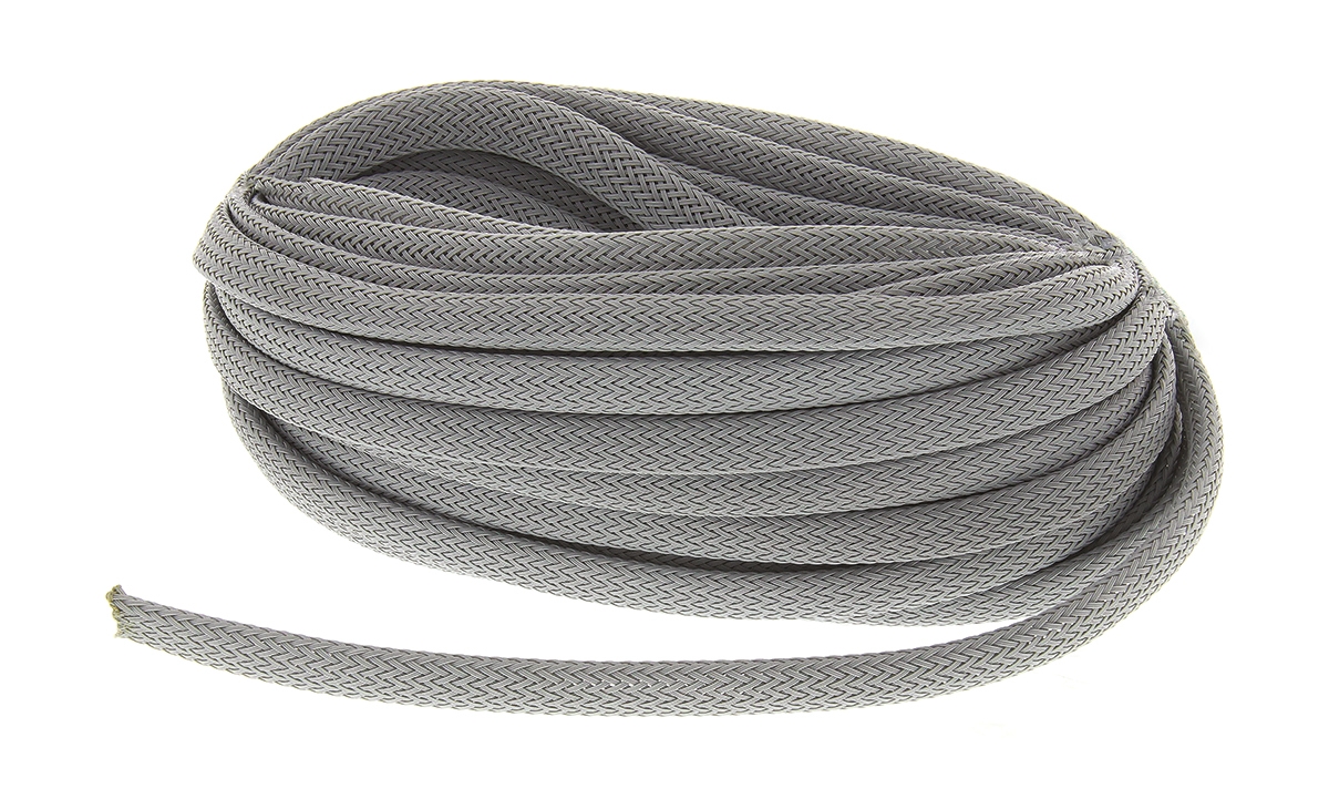HellermannTyton Expandable Braided Nylon 66 Grey Cable Sleeve, 8mm Diameter, 10m Length, HEG Series