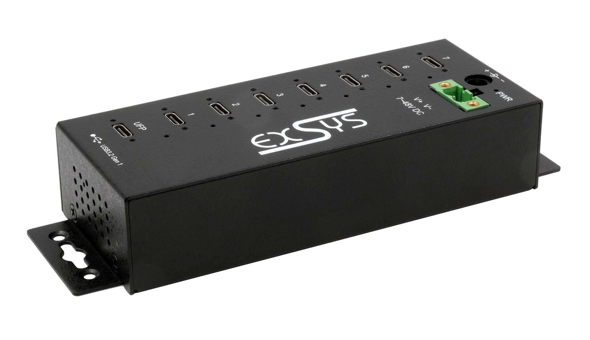 Exsys 7 Port USB 3.2 USB C  Hub, Terminal Connector Powered, 162 x 54 x 40mm