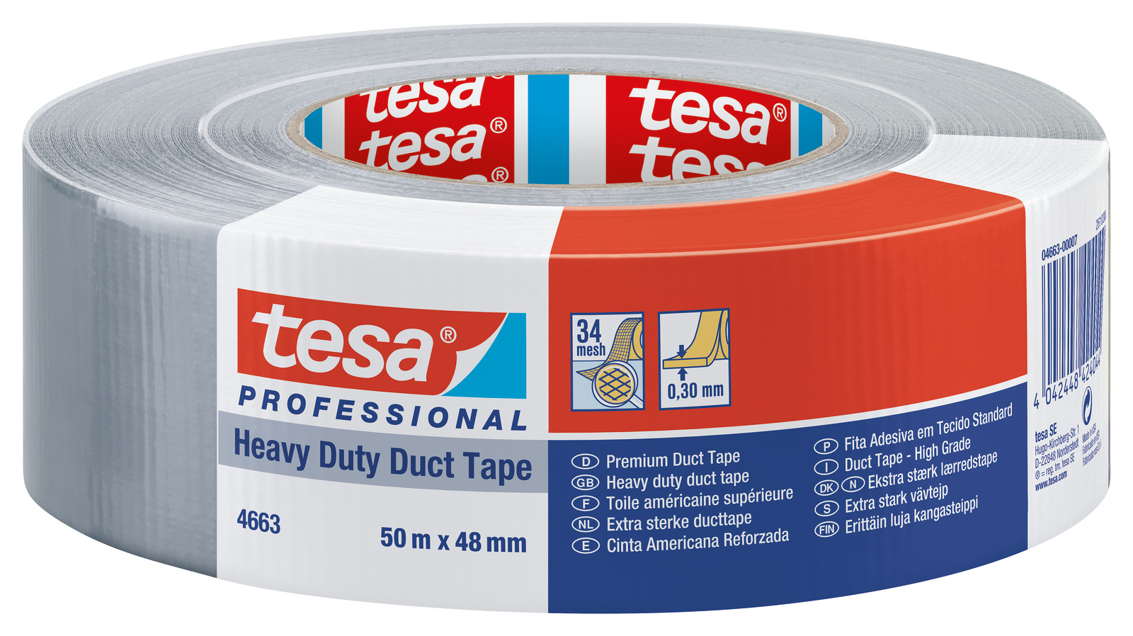 Tesa Tesa 4663 Tesa 4663 Duct Tape, 50m x 48mm, Grey