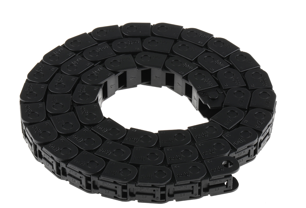 Igus 7, e-chain Black Cable Chain - Flexible Slot, W16.5 mm x D15mm, L1m, 38 mm Min. Bend Radius, Igumid G