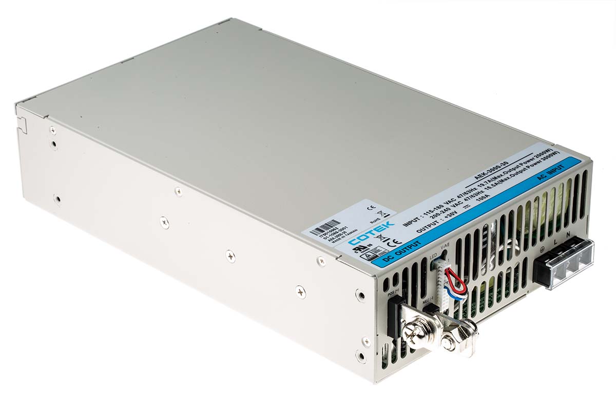 COTEK Switching Power Supply, AEK-3000-30, 30V dc, 100A, 3kW, 1 Output, 127 → 370 V dc, 90 → 264 V ac