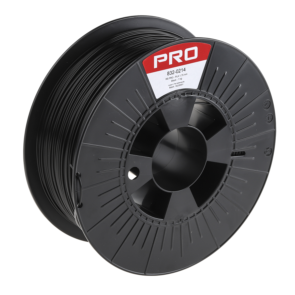 RS PRO 1.75mm Black PLA 3D Printer Filament, 1kg