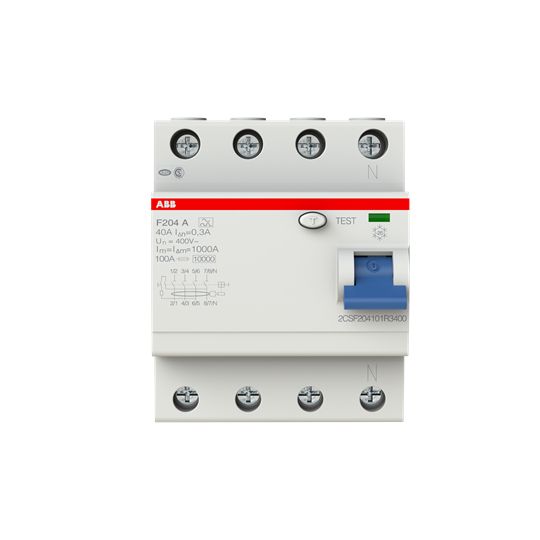 ABB F200 RCCB, 40A, 4 Pole, 300mA, Type A, 230/400V ac