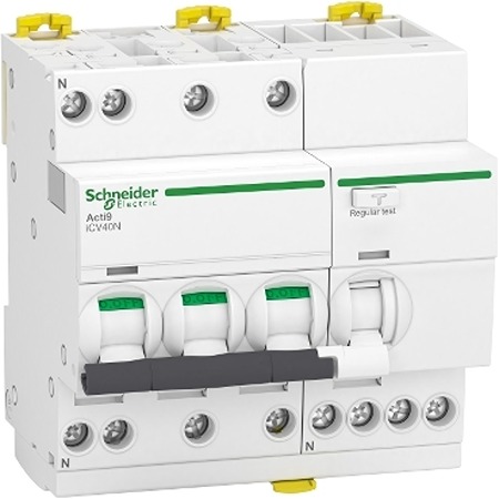 Schneider Electric RCBO, 32A Current Rating, 3P+N Poles, 30mA Trip Sensitivity, Type C, Acti9 Range