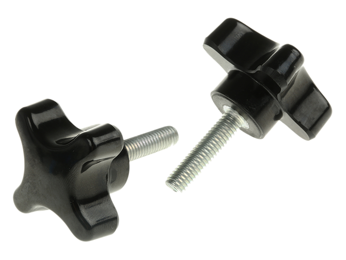 RS PRO Black 4-Arm Clamping Knob, M6, Threaded Stud