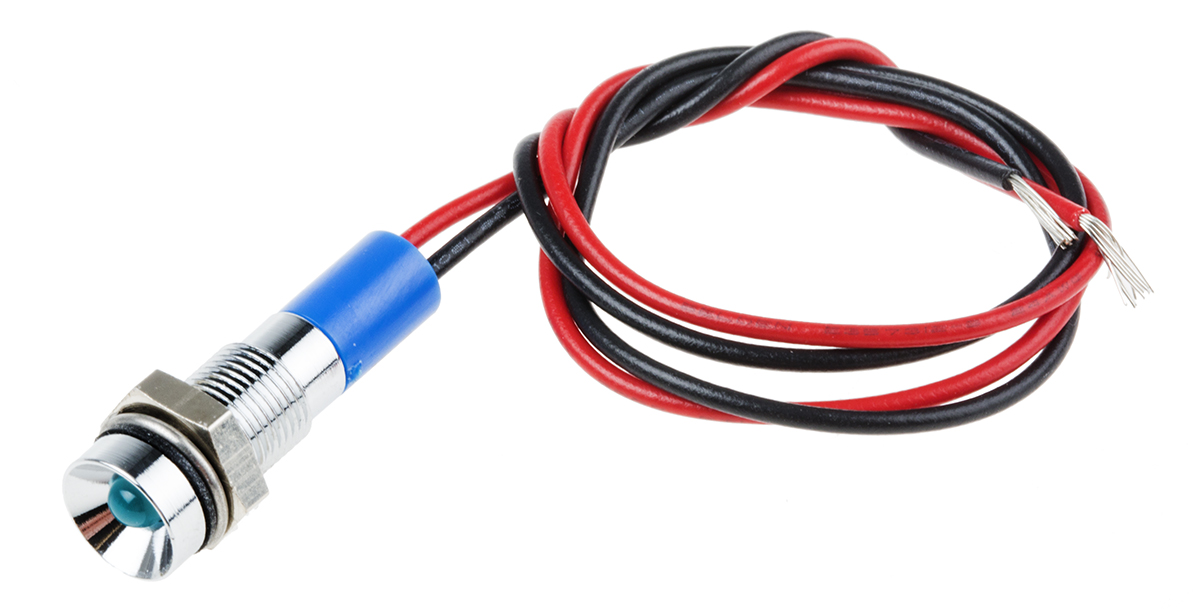 RS PRO Blue Panel Mount Indicator, 24V dc, 6mm Mounting Hole Size, Lead Wires Termination, IP67