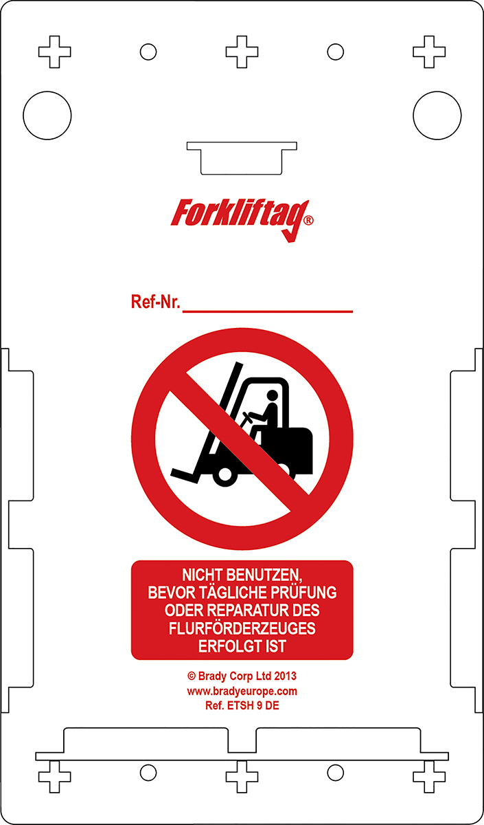 Brady Red on White Safety Forklift Tag, German Language, 10 per Pack