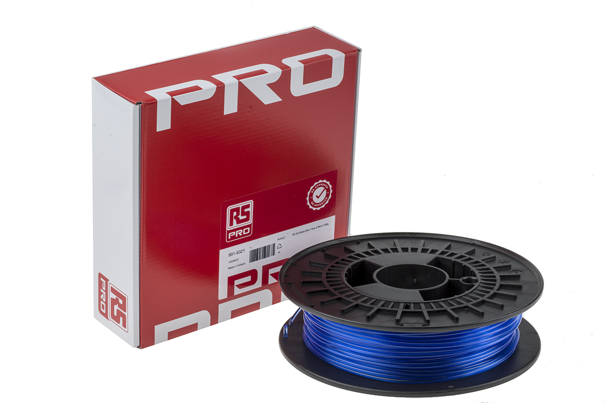 RS PRO 2.85mm Translucent Blue PET-G 3D Printer Filament, 500g