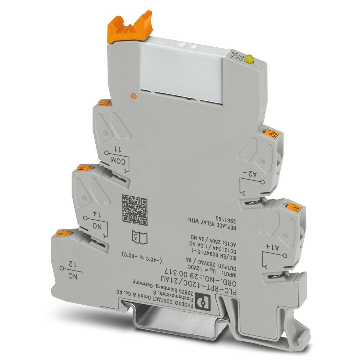 Phoenix Contact PLC-RPT- 12DC/21AU Series Relay Module, DIN Rail Mount, 12V dc Coil, SPDT, 1-Pole