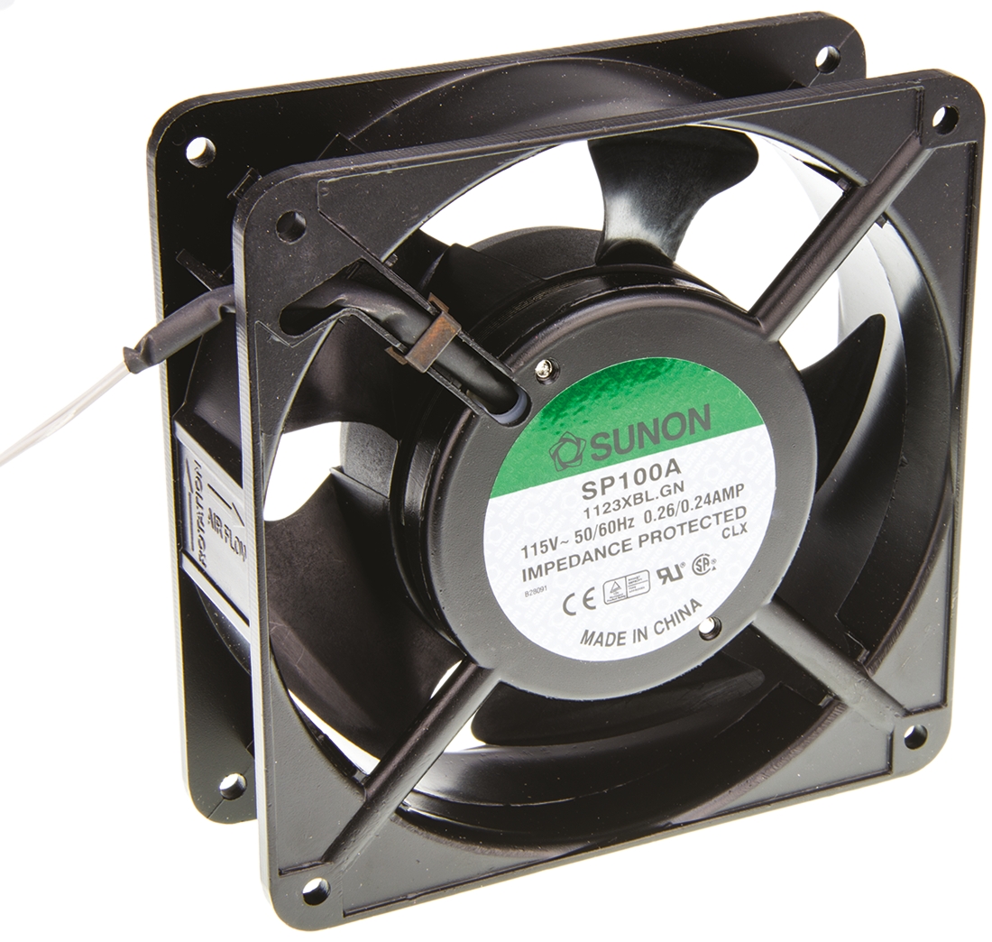 Sunon SP Series Axial Fan, 115 V ac, AC Operation, 199m³/h, 20W, 240mA Max, 120 x 120 x 38mm